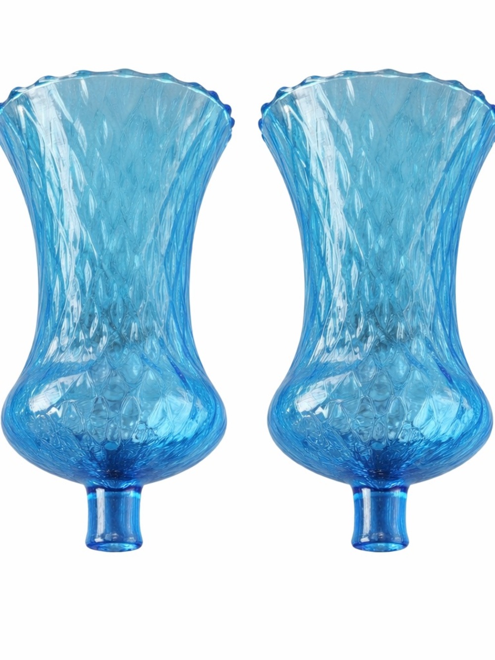Blue Glass Votive Sconce Cup Candle Holder Peg Honeycomb Crinkle Optic Homco 5" - Picture 4 of 5